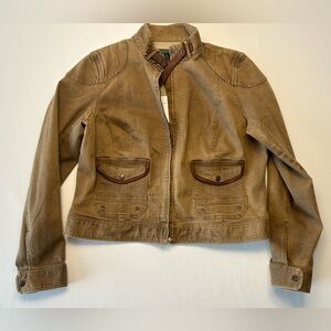 RARE VTG NWT Ralph Lauren Jeans Co Tan Denim Zip w/ Leather Trim Size16